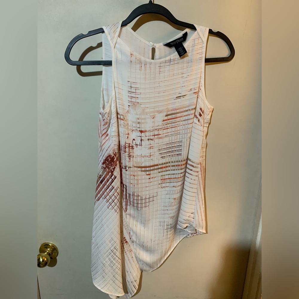 White House Black Market Asymmetrical Blouse in White and Brown